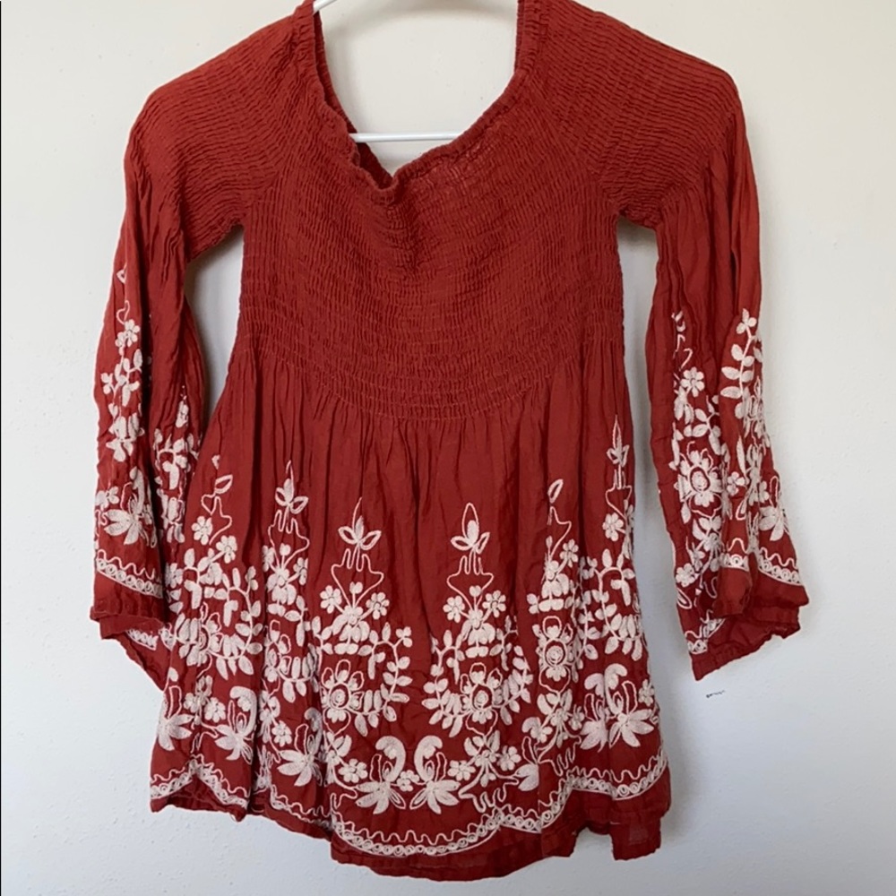 Terra Cotta off the shoulder shirt